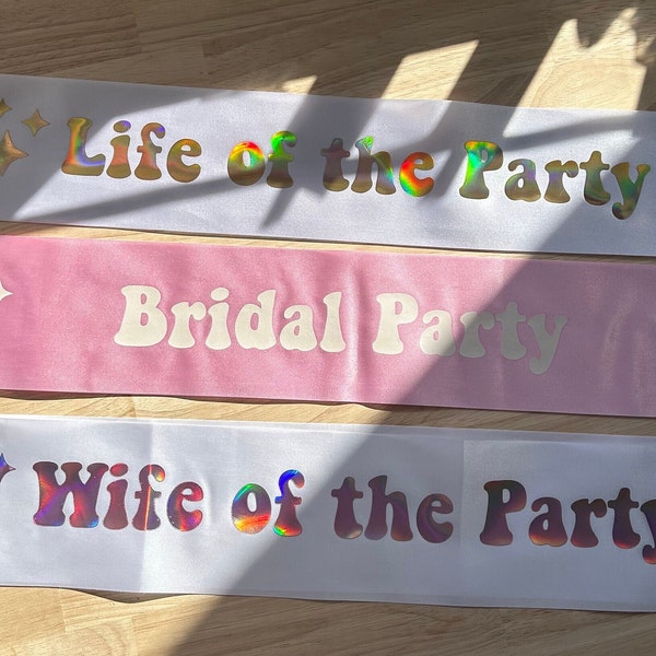 Bride to Be Sash | Hen Party Sash | Metallic Glitter Sash | Wife of the Party | Disco Sash | Bachelorette Party Favors | Last Disco