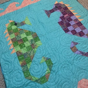 Seahorse Baby quilt, ocean baby quilt