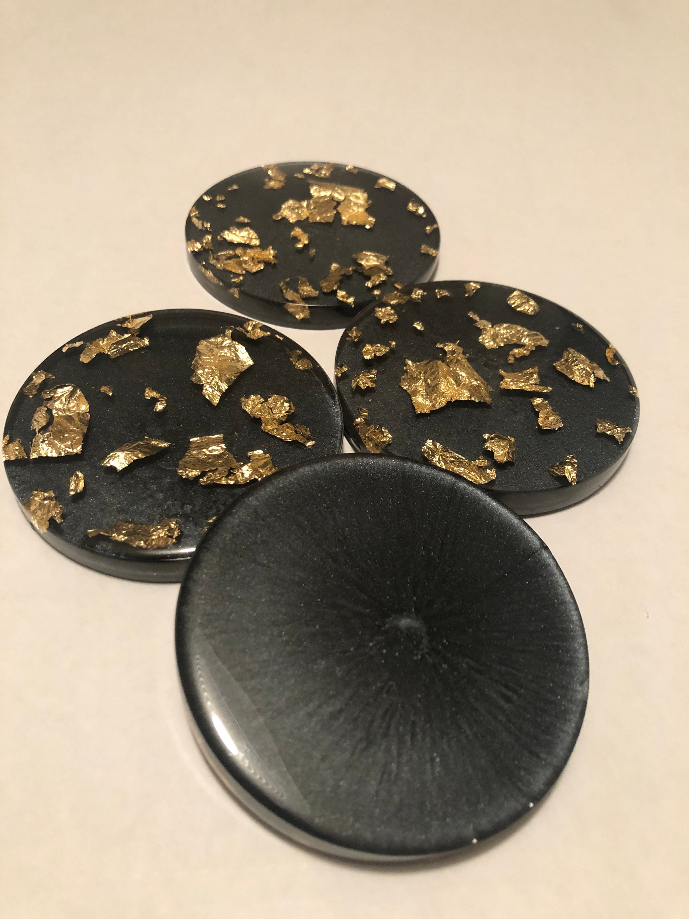 Set of 4 Black and Gold foil coasters Etsy