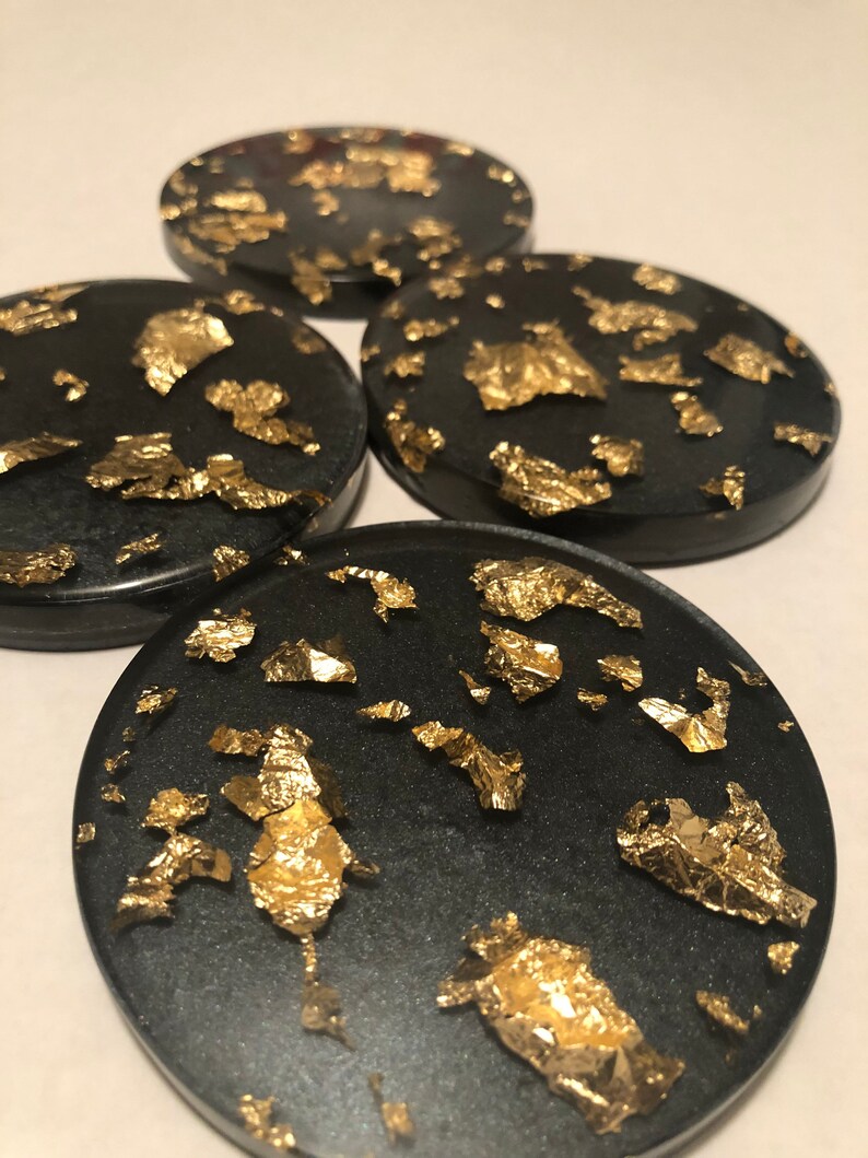 Set of 4 Black and Gold Foil Coasters Etsy