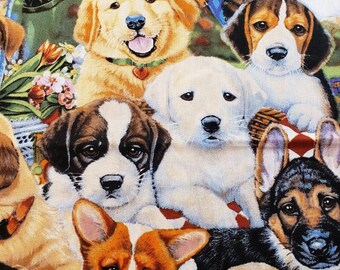 Puppies in the Garden Al-3167-6 Dog cotton fabric by the yard dog fabric puppy fabric