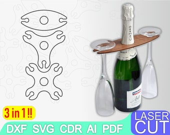 3 Wine Butler laser cut file, CNC Router, Digital, Vector Files, Dxf, Cdr, Ai, Svg