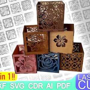 7 Scatola di taglio laser. File tagliati laser SVG DXF, piani vettoriali CDR, file laser, modello cnc, taglio cnc, taglio laser, digitale, file vettoriali, Cdr, Ai, Svg