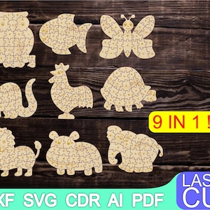 9 em 1 alfabeto de madeira quebra-cabeça arquivos de corte a laser svg dxf cdr planos vetoriais, padrão cnc, corte cnc, corte a laser glowforge