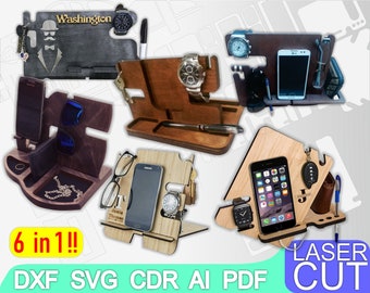 6 Houten telefoon staan svg, staan svg, telefoon staan laser gesneden, telefoon standaard laser gesneden bestand, CNC Router, Digital, Vector Files, Dxf, Cdr, Ai, Svg