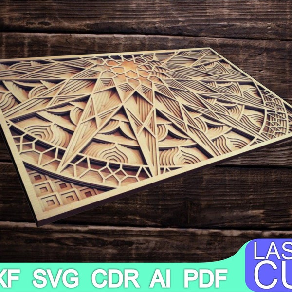 3D Panel Mandala. Laser cut files SVG DXF CDR vector plans, files Instant download, cnc pattern, cnc cut, laser cut