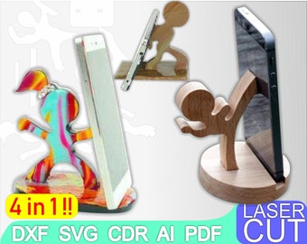 4 Telefoon staan svg, staan svg, telefoon staan laser gesneden, telefoon staan laser gesneden bestand, CNC Router, Digital, Vector Files, Dxf, Cdr, Ai, Svg