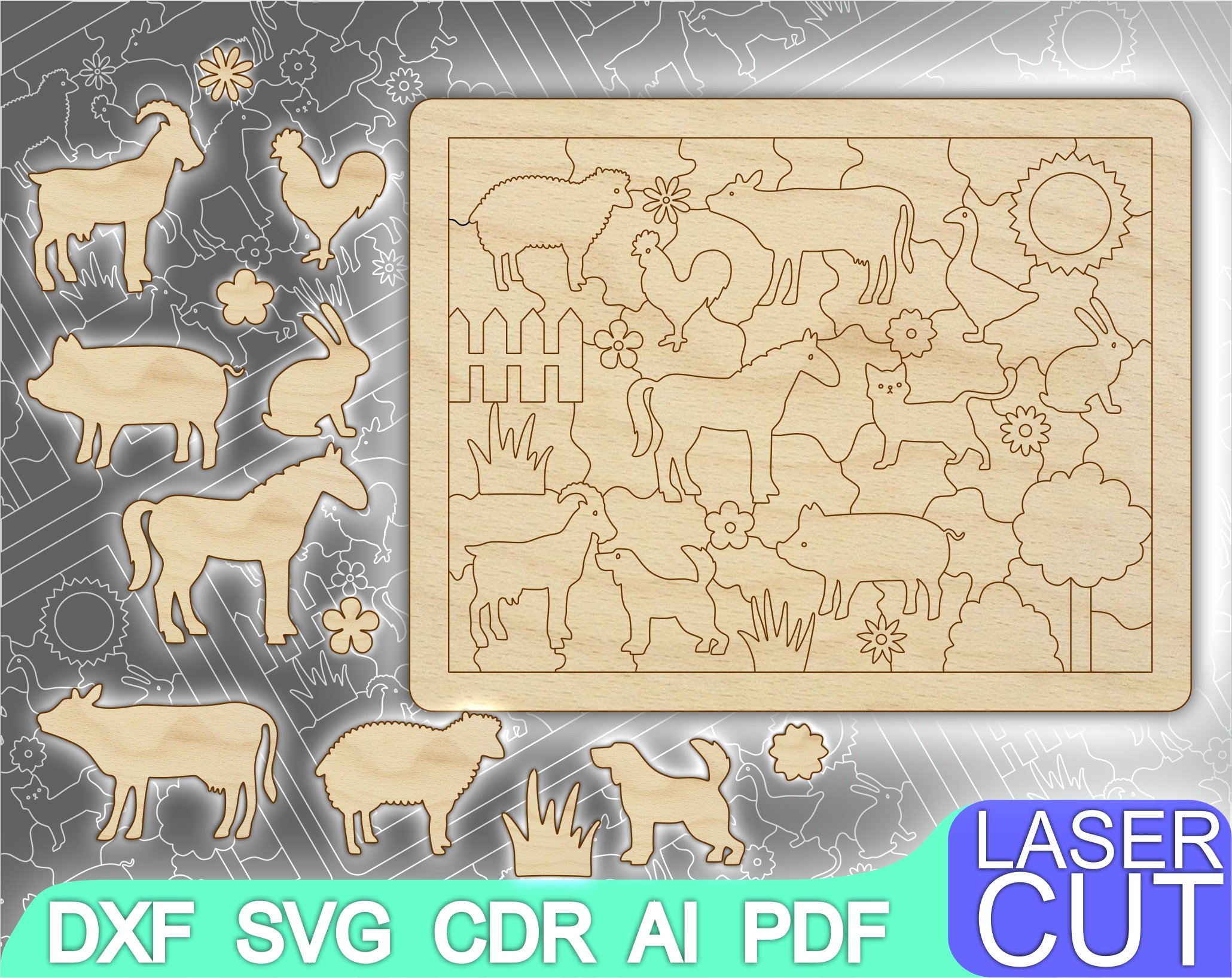 Puzzles Animals Puzzle Laser cut files SVG DXF CDR vector Etsy