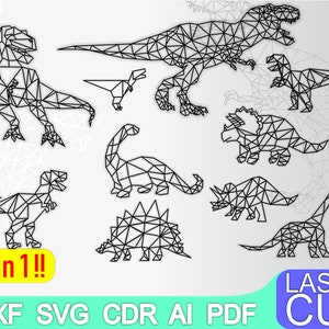 10 Dinosaur Svg Bundle, Dinosaur Cut File. Pliki cięte laserowo SVG, DXF, plany wektorowe CDR, plik laserowy, wzór cnc, cięcie cnc, cięcie laserowe, plik cnc