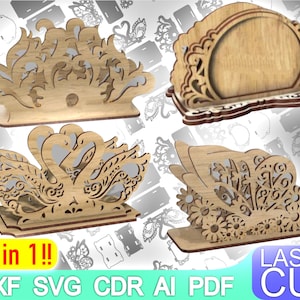 4 Hochzeit Serviettenhalter Laser geschnitten Datei, CNC-Router, digital, Vektor-Dateien, Dxf, Cdr, Ai, Svg