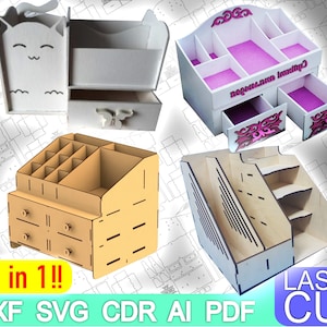 4 Organizer SVG. file Organizer, cabinet jewellery storage drawers display boxes organisation. Vector files for cutting wood