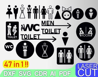 47 Toilets sign, Toilets svg, WC door sign, Laser Cut, CNC Cutting, CNC Router, Digital, Vector Files, Instant Download, Dxf, Cdr, Ai, Svg