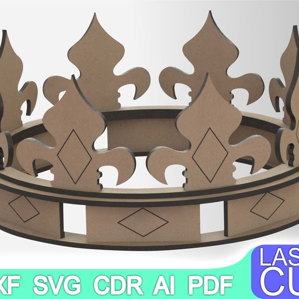 Crown. Laser cut files SVG, DXF, CDR vector plans, laser file, cnc pattern, cnc cut, laser cut, cnc route file, cnc file