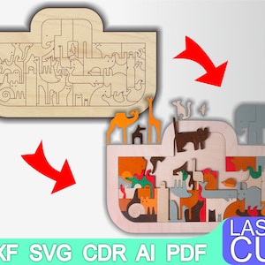 Puzzles Animals Puzzle Laser cut files SVG DXF CDR vector plans, cnc pattern, cnc cut, laser cut