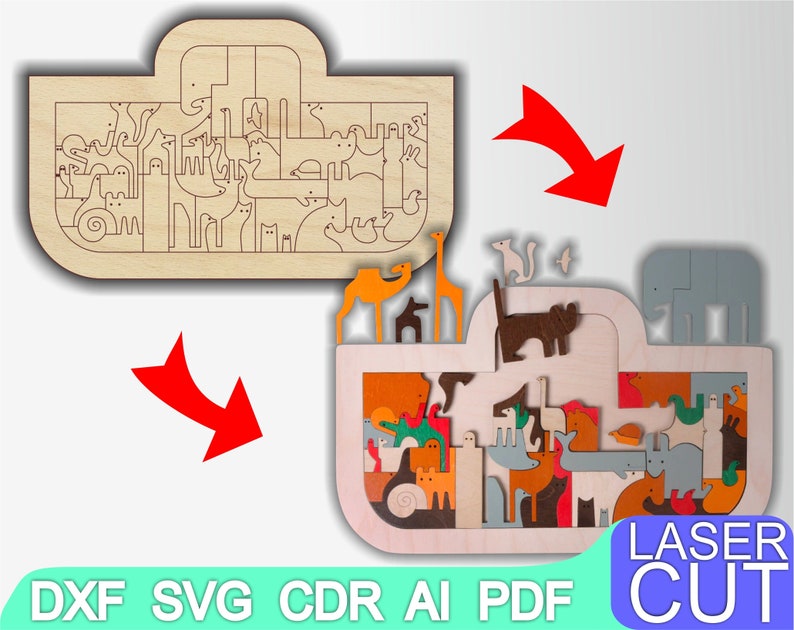 Download Puzzles Animals Puzzle Laser cut files SVG DXF CDR vector | Etsy
