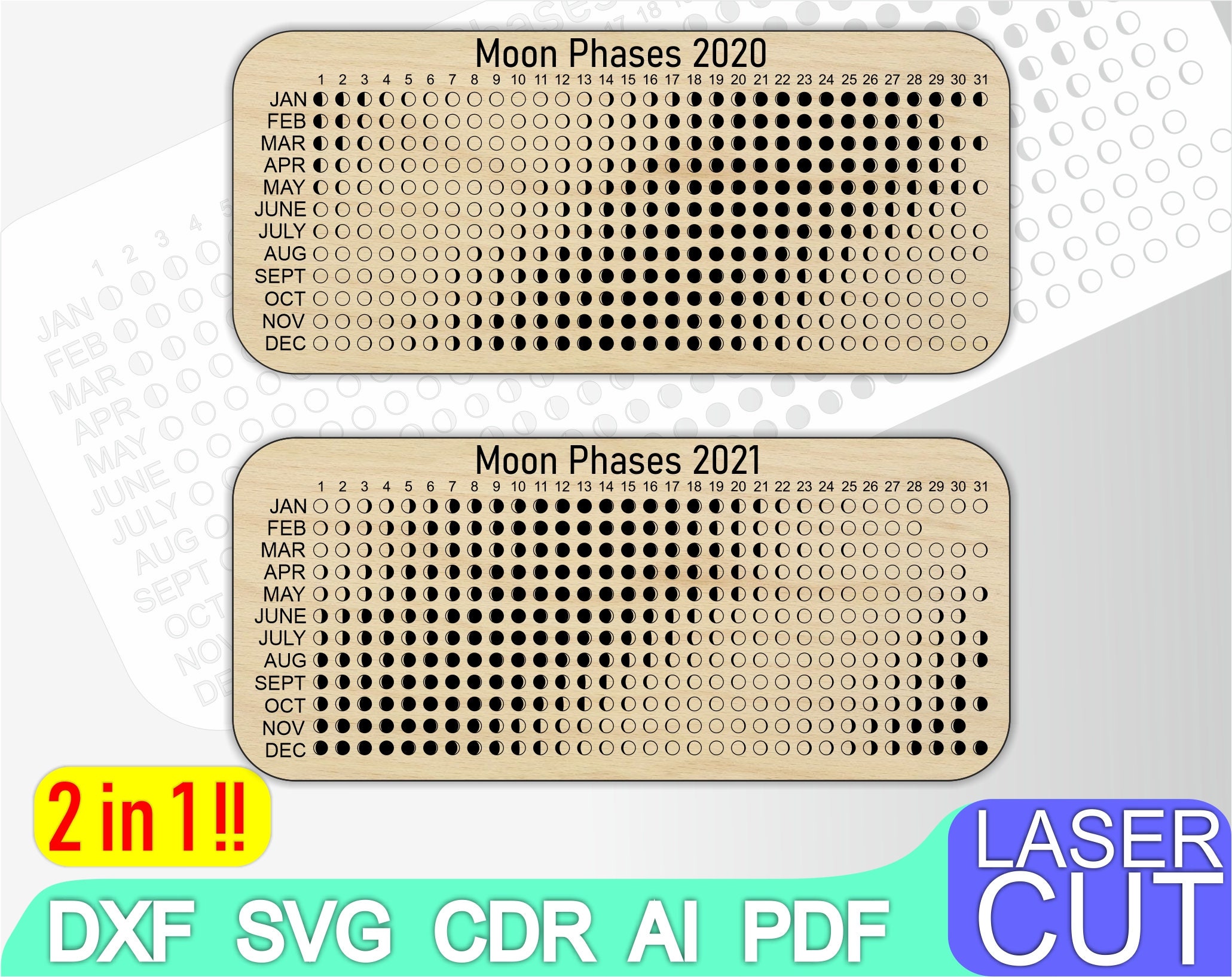 Moon Phases Moon Calendar 21 Laser Cut Files Svg Dxf Etsy Moon Phases Moon Calendar 21 Laser Cut Files Svg Dxf Etsy