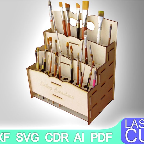 Makeup brushes holder Organizer Laser cut files SVG DXF, laser file, cnc pattern, cnc cut, laser cut, Digital, Vector Files, Cdr, Ai, Svg