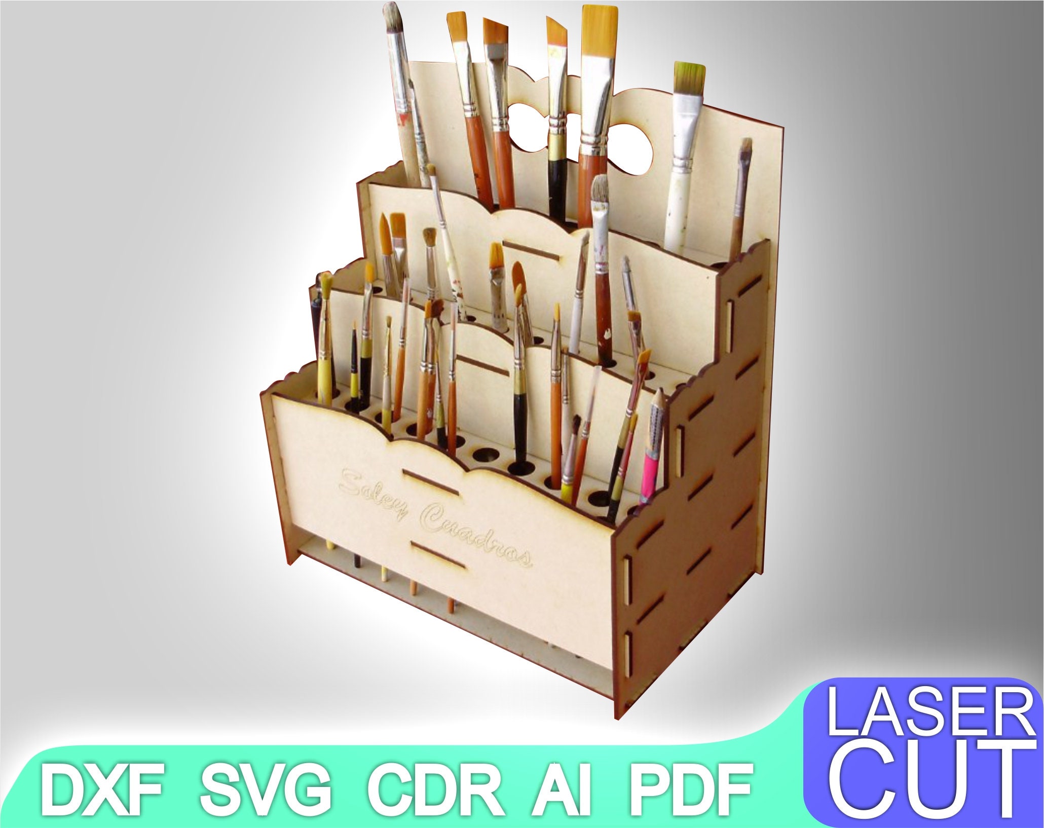 Hobby organizer brush/glue/tweezer holder | Laser cut files | Modular | 2D  DXF SVG CDR files | Glowforge