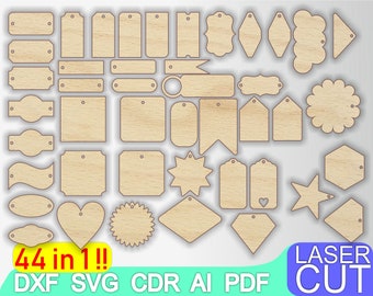 44 tags, Tags svg, Tags for handmade items, Laser Cut, CNC Cutting, CNC Router, Digital, Vector Files, Instant Download, Dxf, Cdr, Ai, Svg