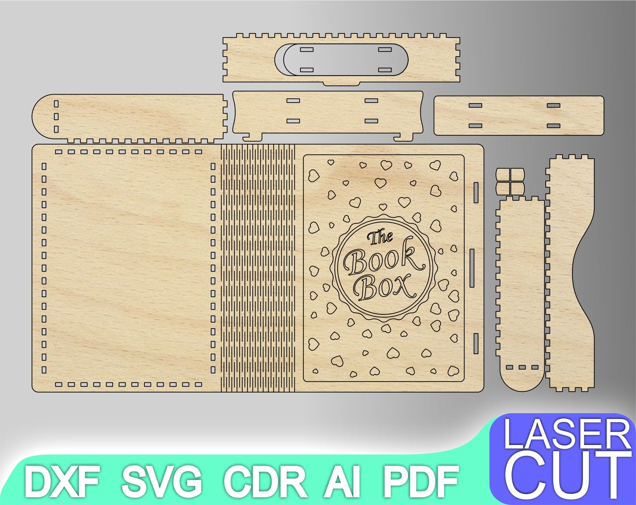 Laser Cut Book Box Laser Cut Files SVG DXF CDR Vector Plans Etsy UK