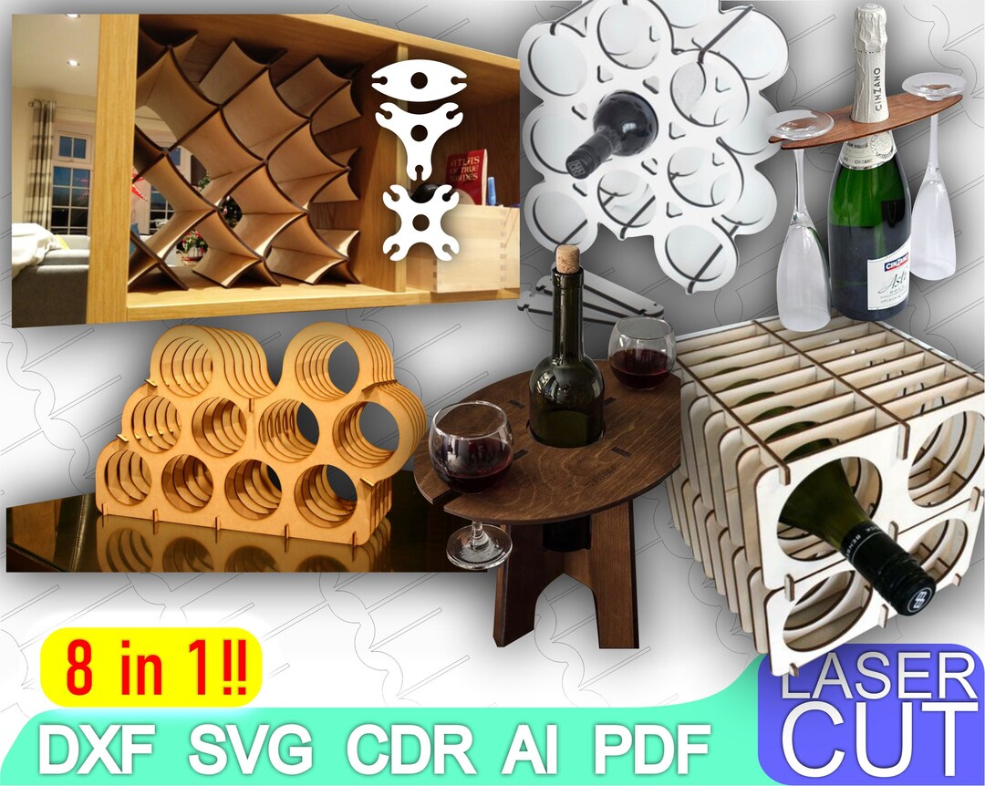 Cnc Router Wine Rack 8 Wine Stand Laser Cut File, CNC Router, Digital, Vector Files, Cdr, Ai ...