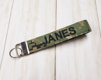 US Navy Personalized Name Tape, Key Fob Chain, military key chain wristlet, Navy mom gift, Navy wife gift, Navy girlfriend