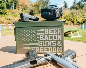 Bacon, Beer, Guns, Freedom Ammo Can, personalized laser engraved, gun storage, patriotic container, 2A, firearm accessories, Christmas box