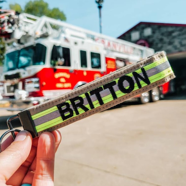 Personalized Reflective Firefighter Keychain Wristlet, EMS Gift