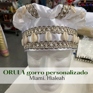 ORULA Gorro/Gorro Orisha/Gorro de Satin/Apliques de cristal/Piedras decorativas/caracoles/Gorros personalizados/ Añadimos los signos/Miami