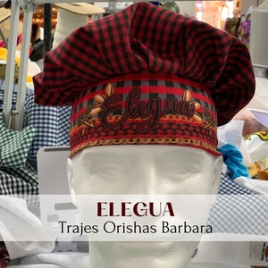 ELEGUA / Gorro de guinga rojo y schwarz für Elegua/Gorros de estampado guinga / Gingham print / Trajes Orishas Barbara / Miami /Hialeah.