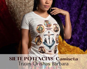 7 POTENCIAS/Camisetas "Siete Potencias" para mujer/Camiseta de manga corta, cuello V/Viscosa 60/40 algodón /poliéster.Sublimación.