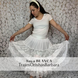 IYAWO: Saya blanca/Ropa para Iyabo/Saya blanca para Iyawo/ Ropa religión yoruba/Religión afrocubana/Saya en tira bordada de algodón/Miami