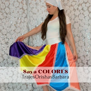 Saya de colores/Saya de quillas de colores/ Piezas de satin crepe de colores y pasa cintas/Cinturilla de lycra/TrajesOrishasBarbara/Miami