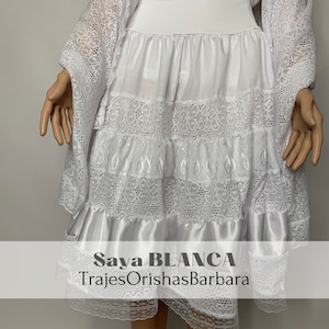 SAYA BLANCA/Saya Can Can/Piezas de algodón,con tela bordada de algodon y crepe satinado, con bandas de encaje elastizado/Cinturilla de lycra.
