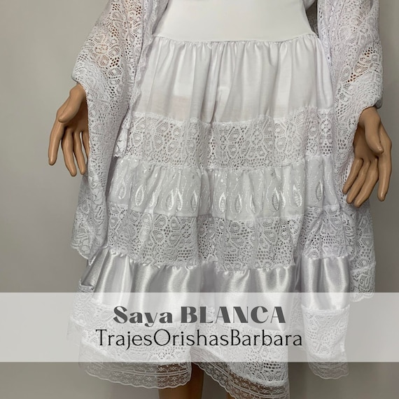 SAYA BLANCA/Saya Can Can/Piezas de algodón,con tela bordada de algodon y satin crepe, con bandas de encaje elastizado/Cinturilla de lycra.