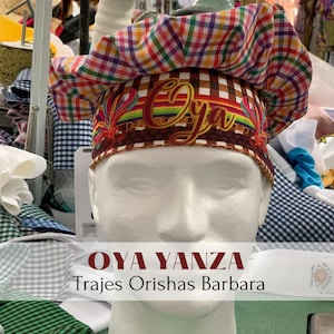 OYA YANZA/Gorro de guinga para Oya Yanza/Gorros de estampado guinga/Gingham print/Trajes Orishas Barbara/ Miami/Hialeah.
