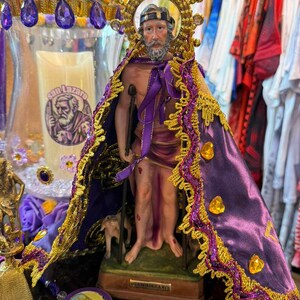SAN LAZARO/San Lázaro/Estatua de yeso de 33" de alto con capa de arpillera decorada por sublimación con caracoles y pedrería/Miami/Hialeah 12"