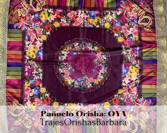 OYA/Oya Yansa pañuelo. OYA handkerchief/ Pañuelo de santo orisha yoruba. Tamaño 45 pulgadas x 45 pulgadas en satén estampado en sublimación.