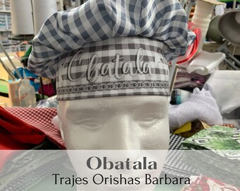OBATALA/ Gorro de guinga blanco y negro para Obbatala/Gorros de estampado guinga/Gingham print/Trajes Orishas Barbara/ Miami /Hialeah.