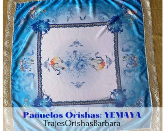 YEMAYA pañuelo. Yemaya handkerchief/ Pañuelo de santo orisha yoruba. Tamaño 45 pulgadas por 45 pulgadas en satén estampado en sublimación.