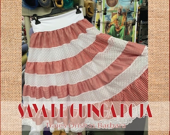 SAYA DE GUINGA/Saya Can Can forrada/Saya de piezas vichy(guingas) roja y encajes/Cinturilla de lycra (tela elastizada).