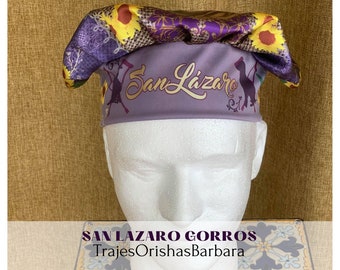 SAN LAZARO/Gorros de Santo/Gorros Orisha/Accesorios para Santo: Gorros estampados por sublimación con dibujos y motivos propios/ajustables