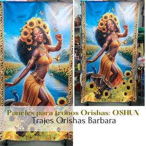 OSHUN Tambores(N 15)/Paneles para trono de OSHUN/Decorativos de pared/Tamaño de 100 por 57 pulgadas/TrajesOrishasBarbara/Miami