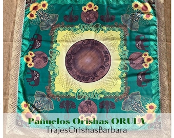 ORULA pañuelo. Orula handkerchief/ Pañuelo de santo orisha yoruba. Tamaño 45 pulgadas por 45 pulgadas en satén estampado en sublimación.