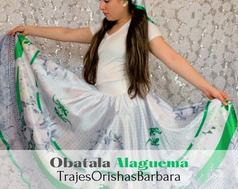 Alaguema /Set saya larga/ OBATALA : Pañuelo de cabeza/Saya larga/ Estampada con motivos de Alaguema /sublimación/Full print/Miami/Hialeah