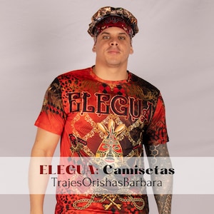 ELEGUA/Camiseta de hombre/Manga corta/Estampado full print por sublimación/Composición 96 Poliéster, 4 Spandex/Tacto seda/Made in Miami