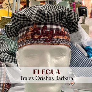 ELEGUA / Gorro de guinga blanco und schwarz für Elegua/Gorros de estampado guinga / Gingham print / Trajes Orishas Barbara / Miami /Hialeah.