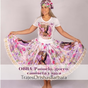 OBBA Orisha/Set para mujer: Pañuelo de cabeza/Gorro/Camiseta y Saya/ Estampado con motivos de OBBA/sublimación/Full print/Miami