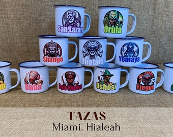 TAZAS ORISHAS/ Tazas metálicas de  4 0z/Tazas metálicas esmaltadas para los Orishas/TrajesOrisahsBarbara/Miami/en Hialeahah