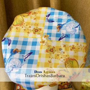 DOS AGUAS/Gorros de Santo/Gorros Orisha/Accesorios para Santo: Gorros estampados por sublimación con dibujos y motivos propios ajustables